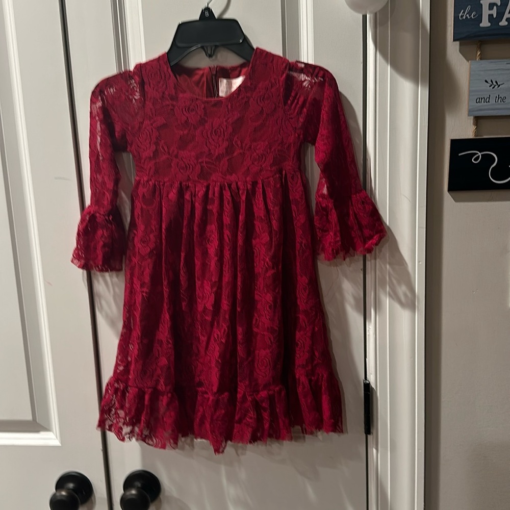 Think Pink Bows Girls Red Sift Lace Dress
